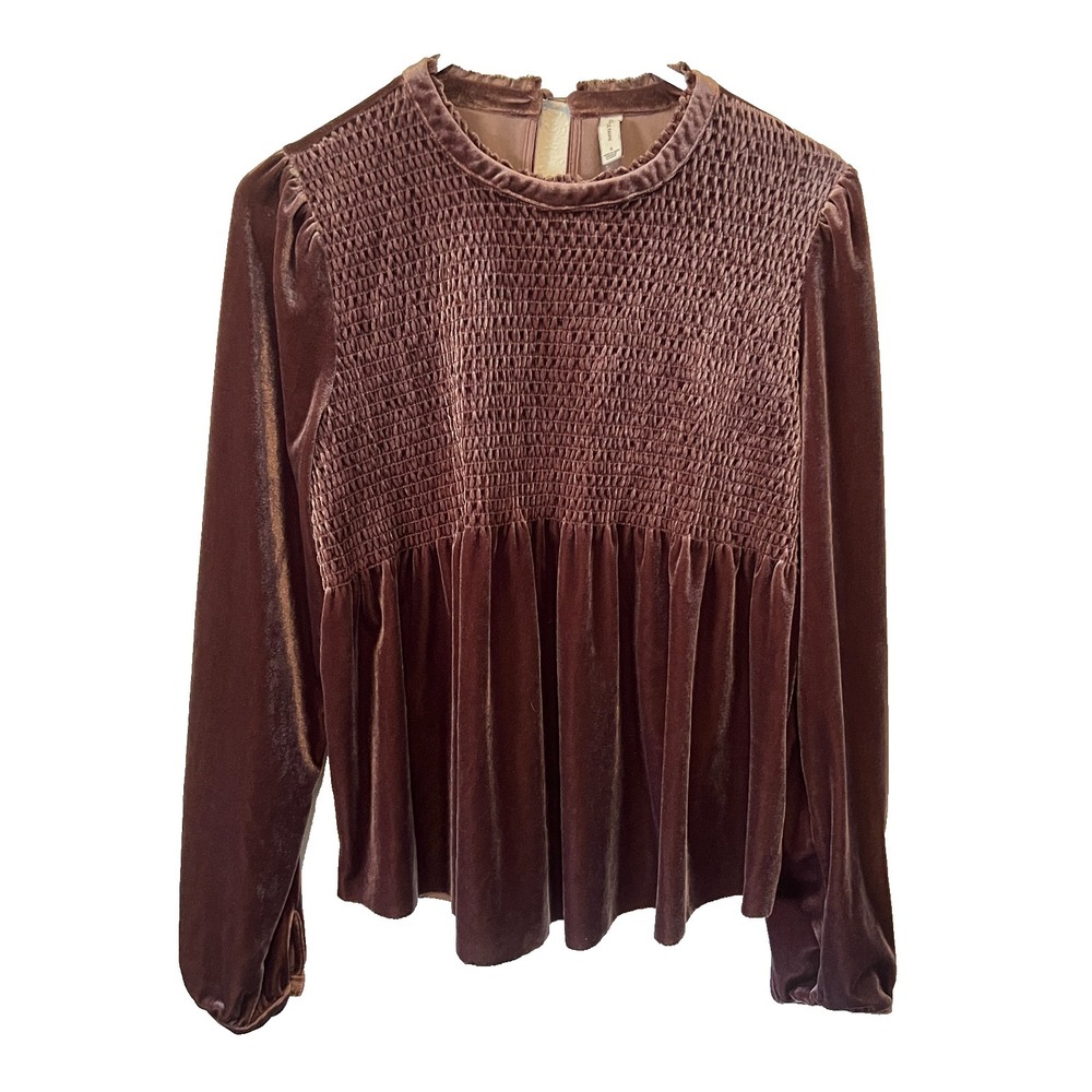 Gentle Fawn High Neck Velvet Smocked Top Dusty Purple Boho Size‎ Small
